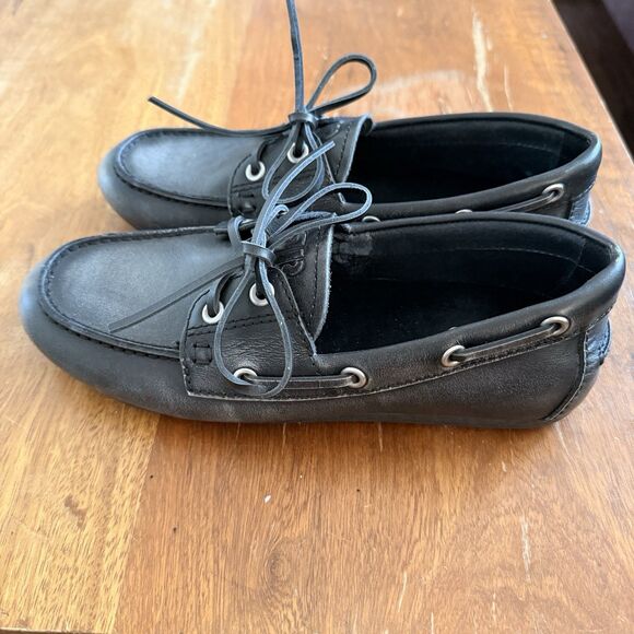 Bibi Lou Anthropologie Boat Shoes Sz EU 37 US 6-6.5 Black Leather Lace Up - Picture 5 of 10